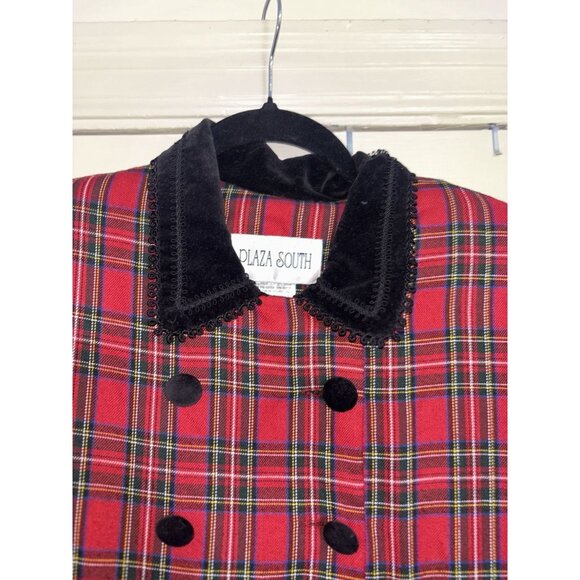 Plaza South Red Black Plaid Maxi Dress Sz 8 Whimsigoth Feminine Retro Winter - Picture 6 of 9